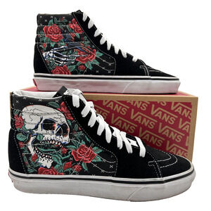 Vans Sk8-Hi Shoes Mens Size 7 Womens 8.5 Rose Skull High Top VN0007NP6BT
